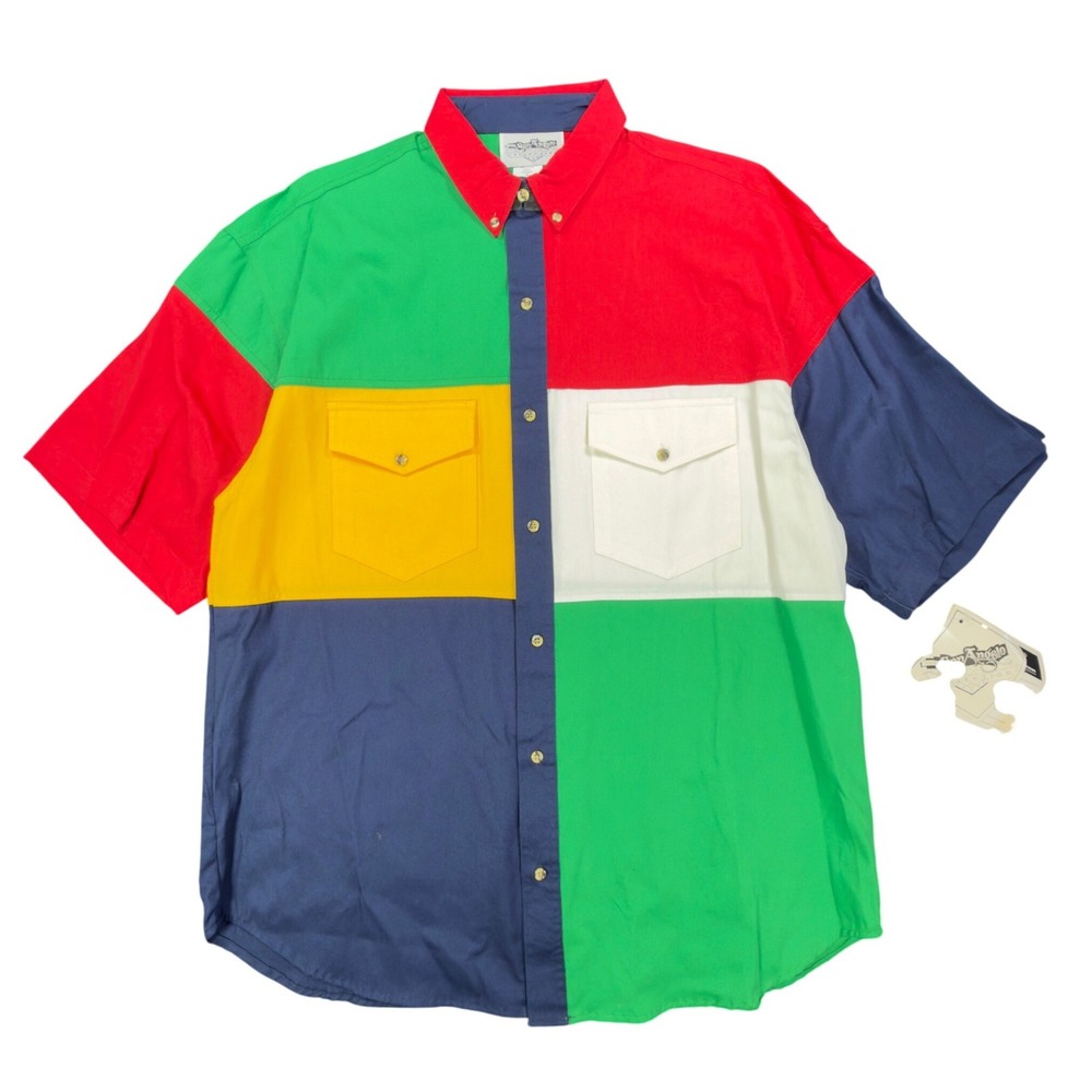 San Angelo Vintage 90s Colorblock Button Down Shirt Mens XL Multi Cotton NWT